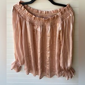 Bebe Sheer Soft Pink Off The Shoulders Blouse